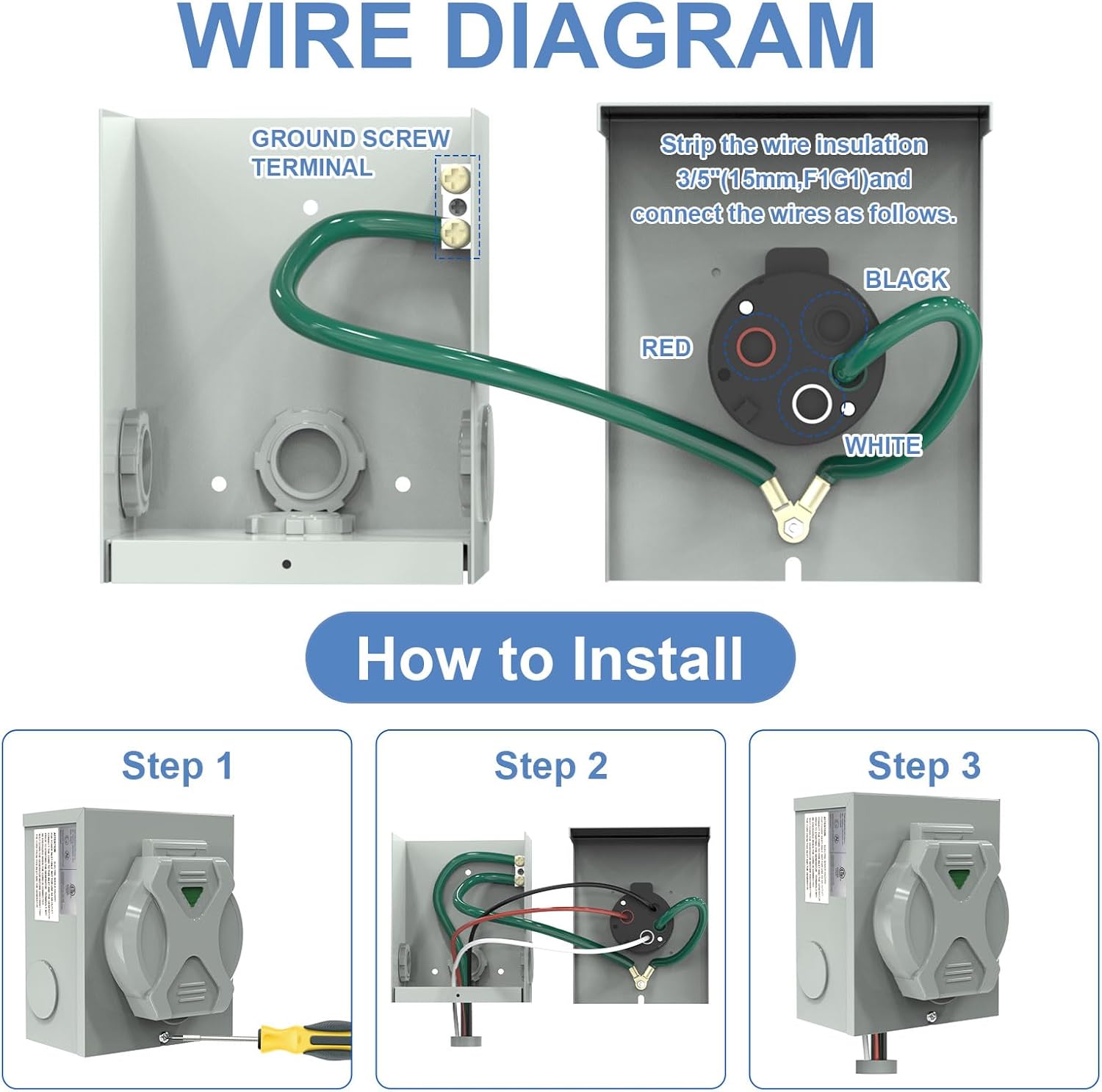 50 Amp Generator Cord and Power Inlet Box, 25FT 4 Prone RV Extension Cord, 125/250V NEMA 14-50P Male to SS2-50R Twist Locking Connector, STW 6/3+8/1 AWG, Transfer Switch for Home Generator