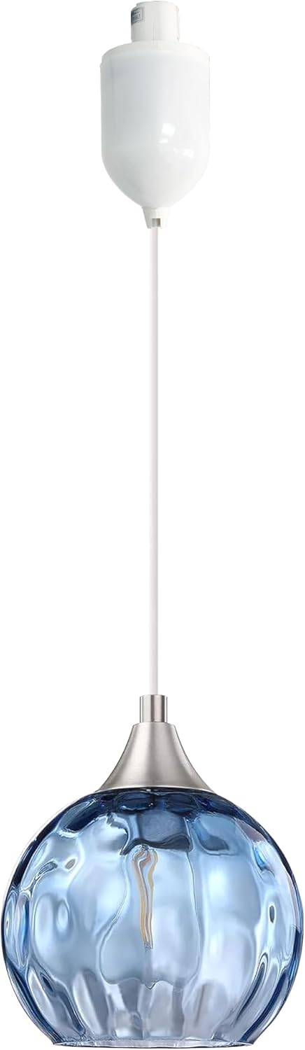 Kiven J-Type Track Lighting Pendants,Modern J Track Pendant Lights with Blue Glass Globe,Decorative Track Lighting Fixture Adjustable Height for Kitchen Hallway Restaurant Shop(1-Light)