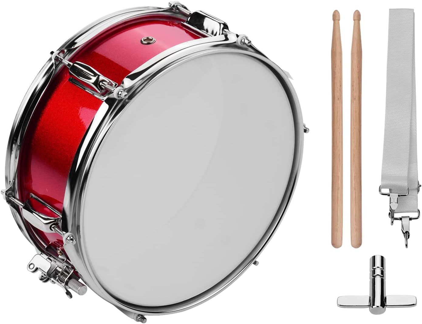 12inch Snare Drum, Marching Drum Set with Drumsticks Drum Key and Adjustable shoulder Straps, Snare Drum Head for Students Beginners (Red)