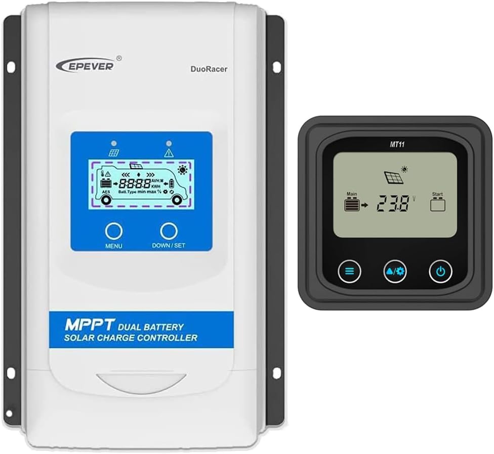 EPEVER 20A MPPT Dual Battery Solar Charge Controller 12V/24V + MT11 Remote Meter