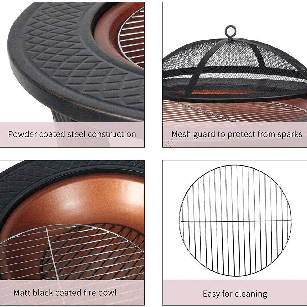 Fire Pit with BBQ Grill Shelf, Fire Bowls for Garden Round Tabletop for Placing Drinks and Roasting Supplies, for Garden or Patio Decor