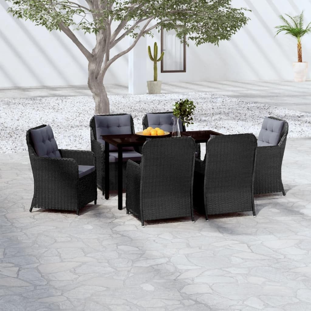 Furniture Sets 7 Piece Patio Dining Set Black,Modern and Comfortable 7Piece Patio Dining Set with Glass Tabletop for Outdoor Living Garden Conversation Sets
