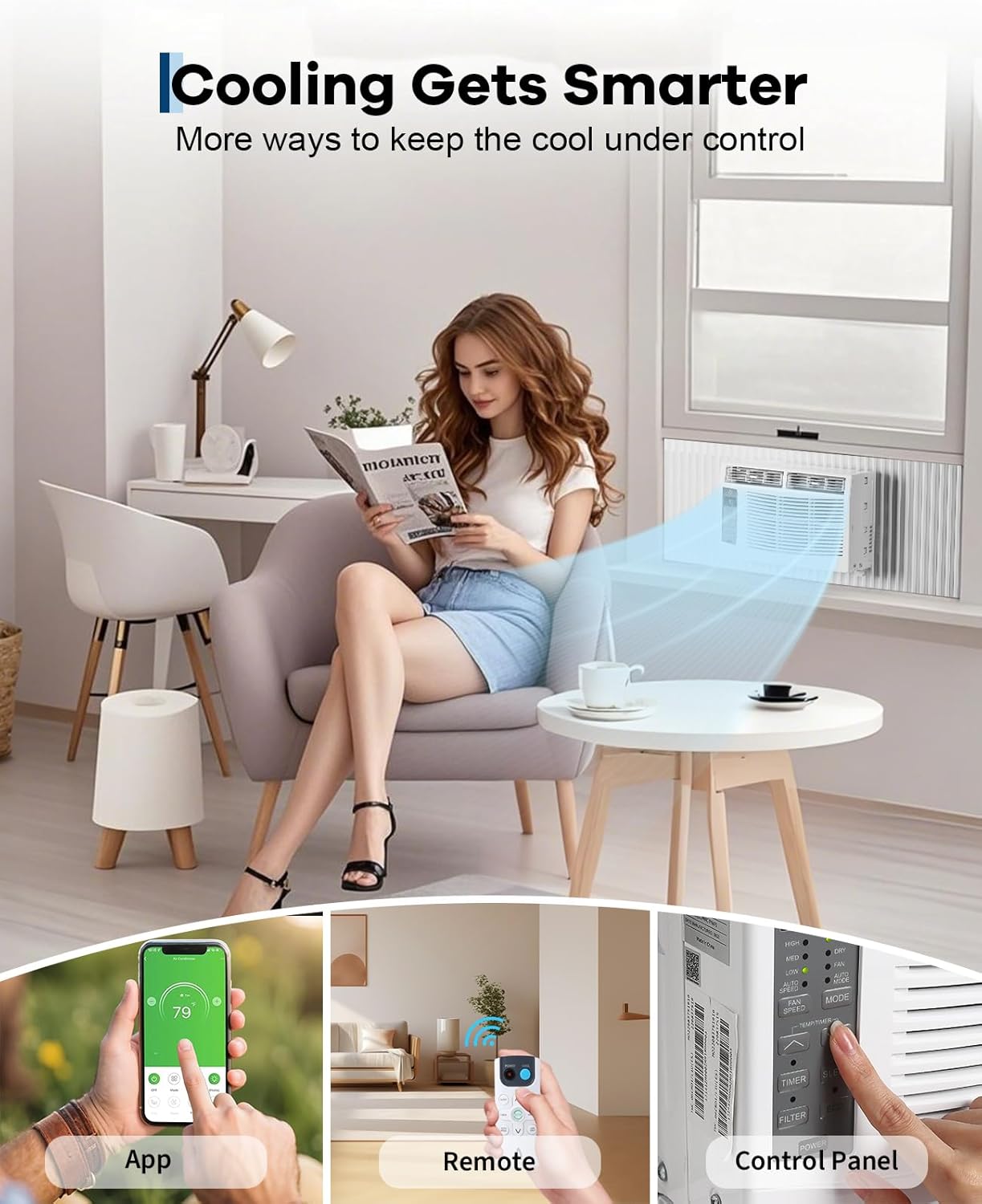 6,000 BTU Window Air Conditioner for Room Up to 250 Sq. Ft, 3 In 1 Quiet Window AC Unit with Cool, Fan, Dry Modes, Smart WIFI Control & Easy Install for Bedrooms, Apartments, Dorms