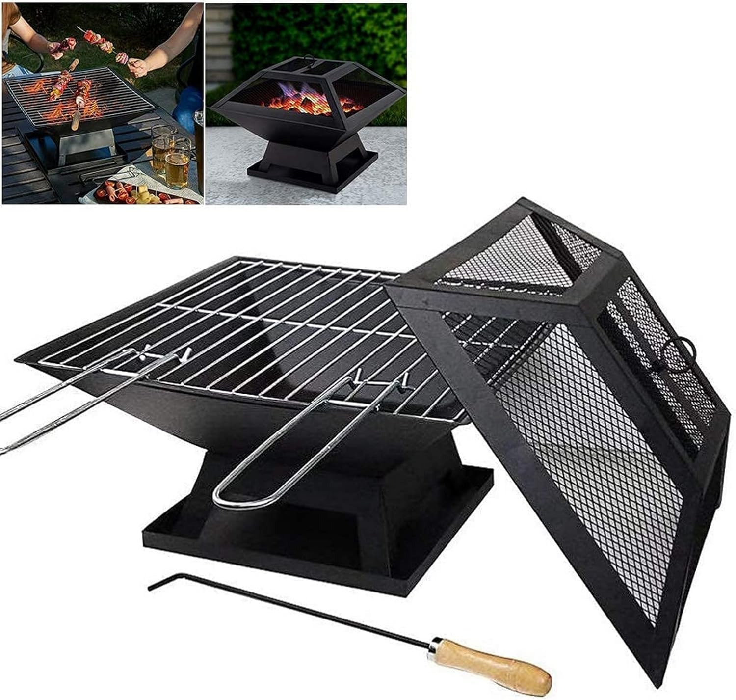 Garden Fire Pit Grill Bowl Grill Barbecue Rack Outdoor Fire Pit BBQ Grill Brazier Portable Table Stove Backyard Garden Camping Barbecue Party for Family