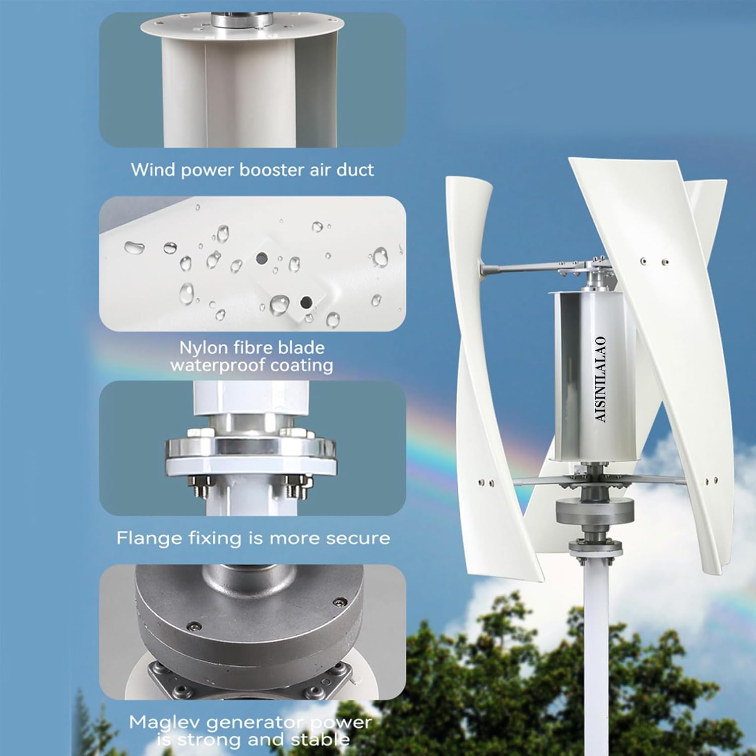 4000W Vertical Wind Turbine Wind Turbine Generator,12V 24V 48V Vertical Wind Turbine with MPPT Controller Noiseless for Home Camping(White)