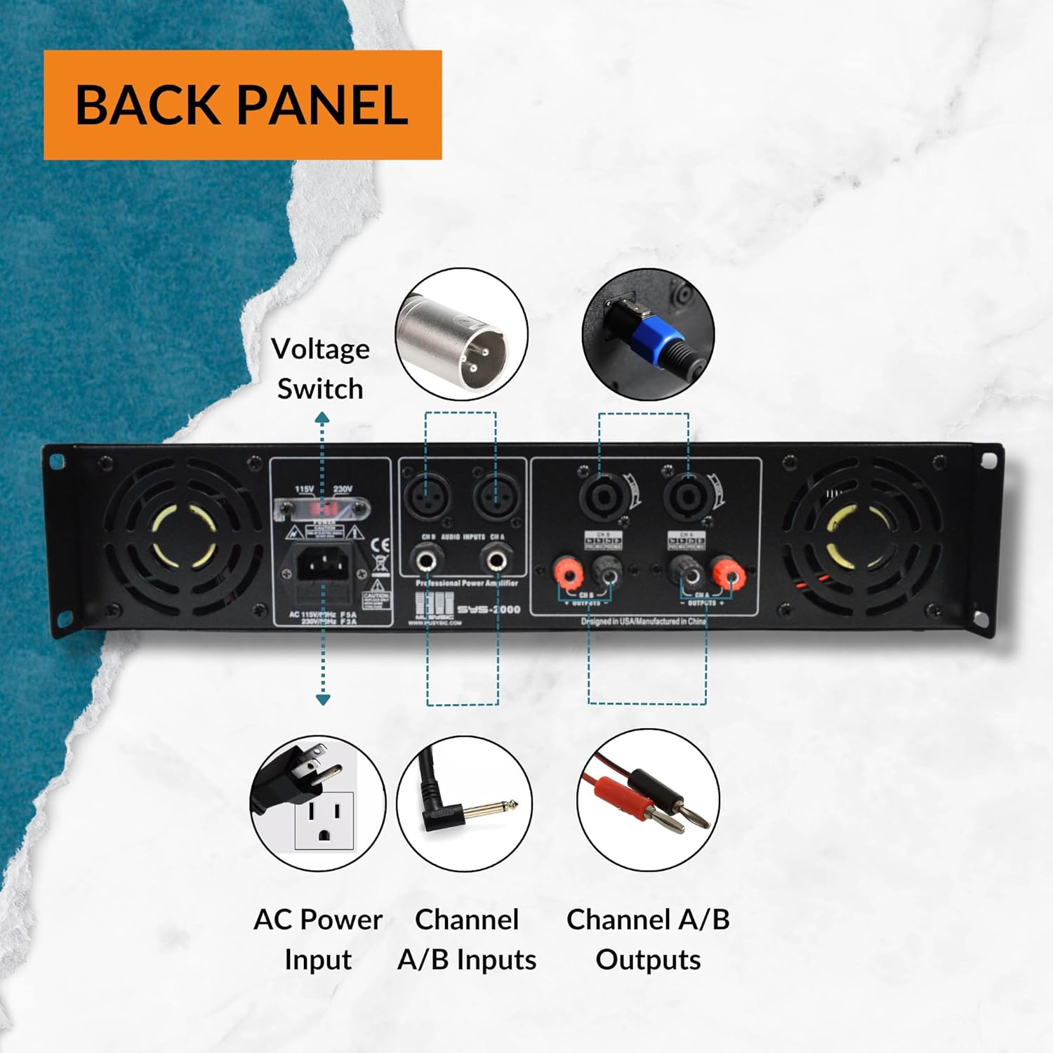 MUSYSIC Stereo Audio Amplifier-2000Watts Amplifier Audio- 2 Channel Power Amplifier System Home Theater Sound System 1/4 Inch Inputs