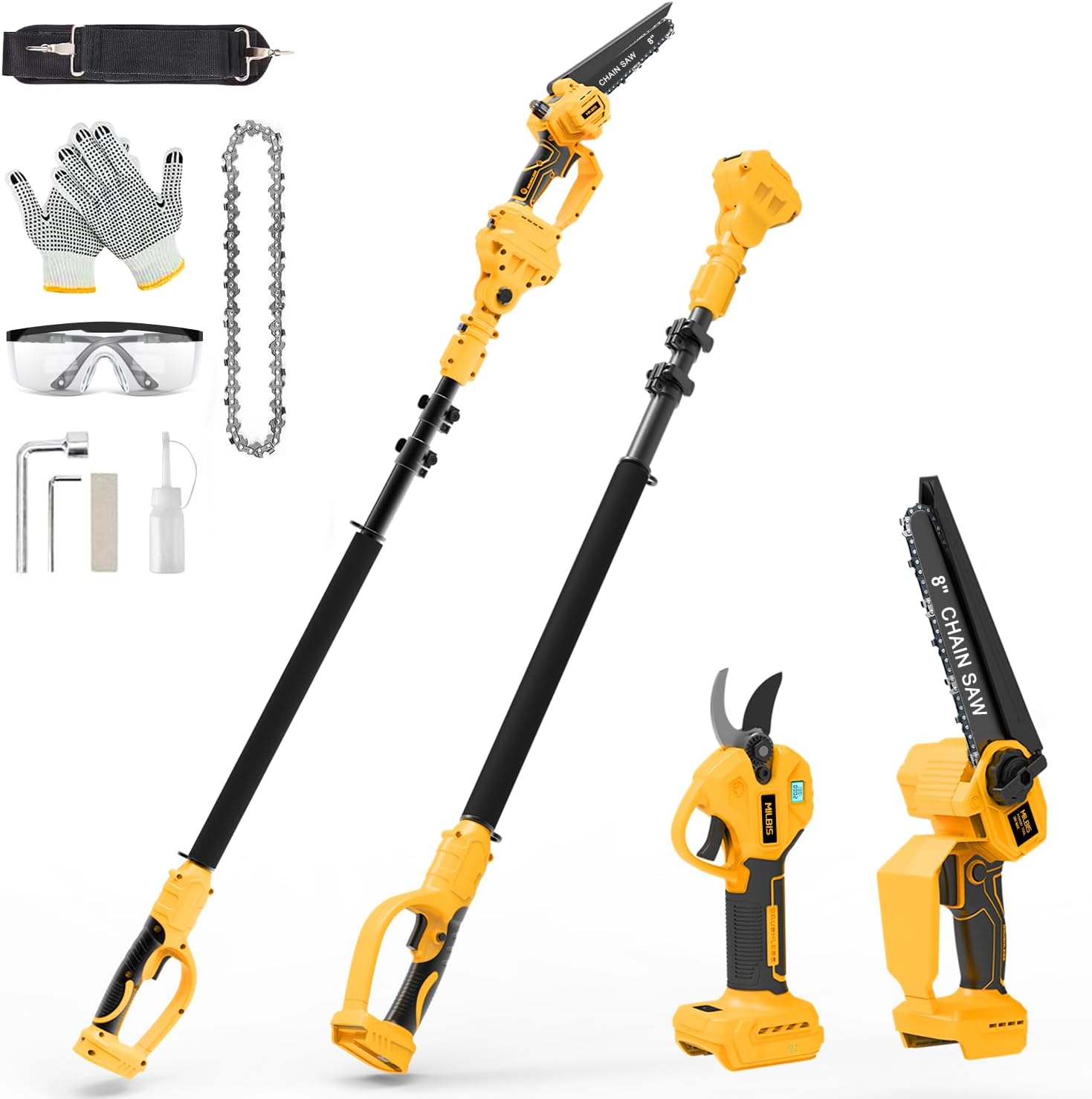 4-in-1 Cordless Pole Saw & Electric Pruning Shears for DeWalt 20V Battery, 8 Inch Brushless Mini Chainsaw with Extension Pole, 15 Ft Reach, Auto Oiling, for Tree Trimmer Branch Cutter(NO Battery)