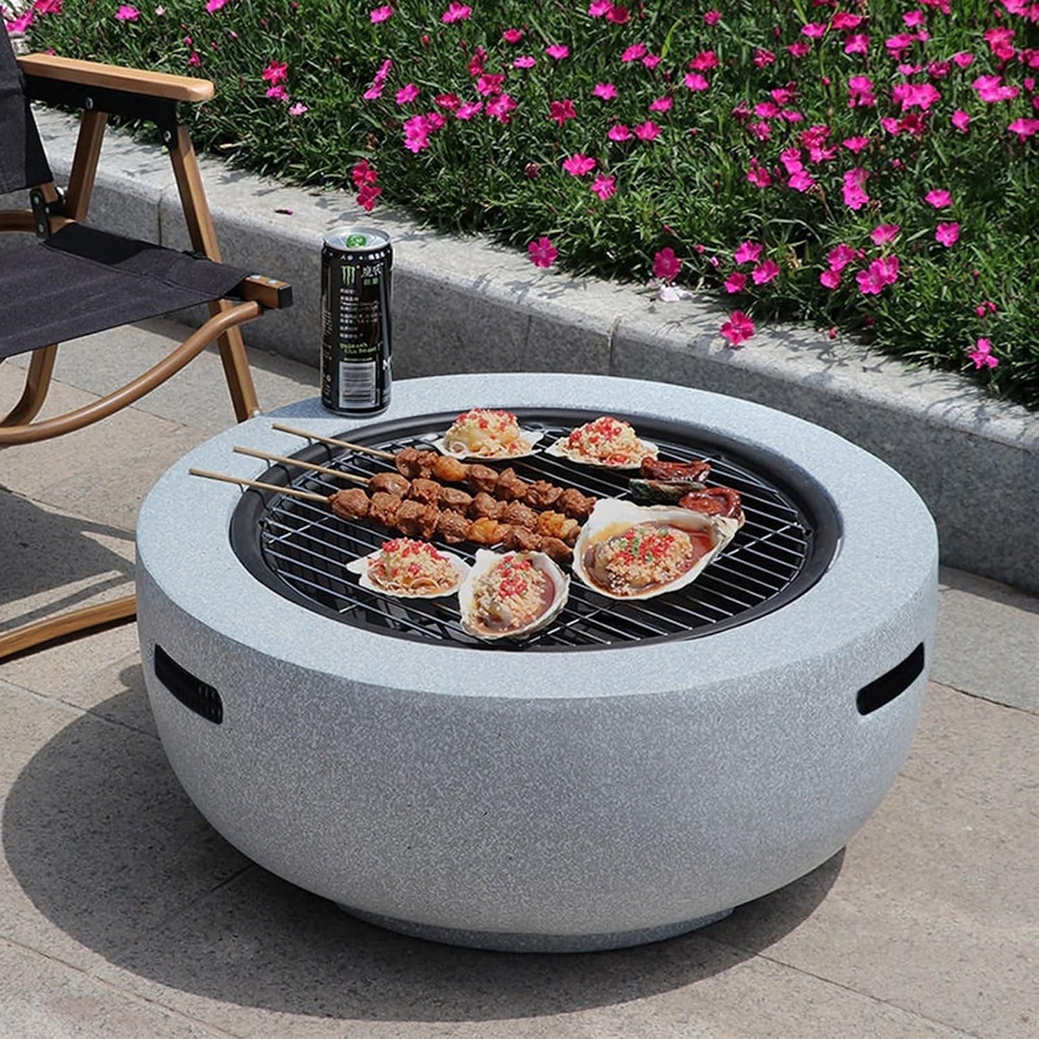 Fire Pit Wood Burning fire Pit, fire Pit with Spark Screen, Villa Courtyard Imitation Marble Garden Brazier