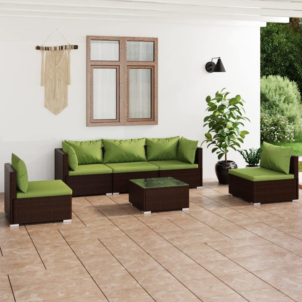 6 Piece Patio Lounge Set with Cushions Poly Rattan Brown,Versatile Patio Lounge Set with Durable Frame and WaterResistant Rattan for Outdoor Relaxation Patio Furniture Sets, Outdoor Furniture Sets