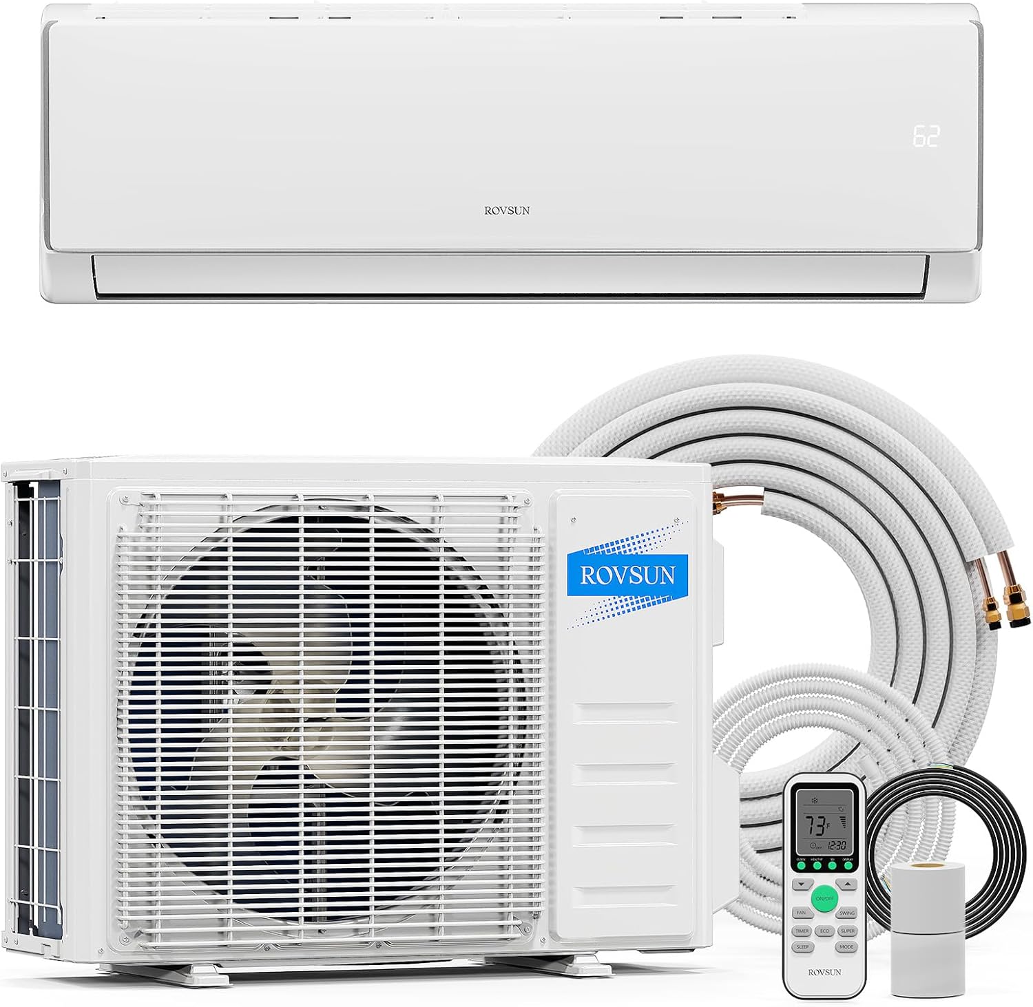 ROVSUN 11500 BTU Mini Split Air Conditioner & Heater, 17 SEER2 230V Inverter Ductless Wall AC Unit for Rooms up to 550 Sq. Ft with Pre-Charged Condenser, Heat Pump & Installation Kit