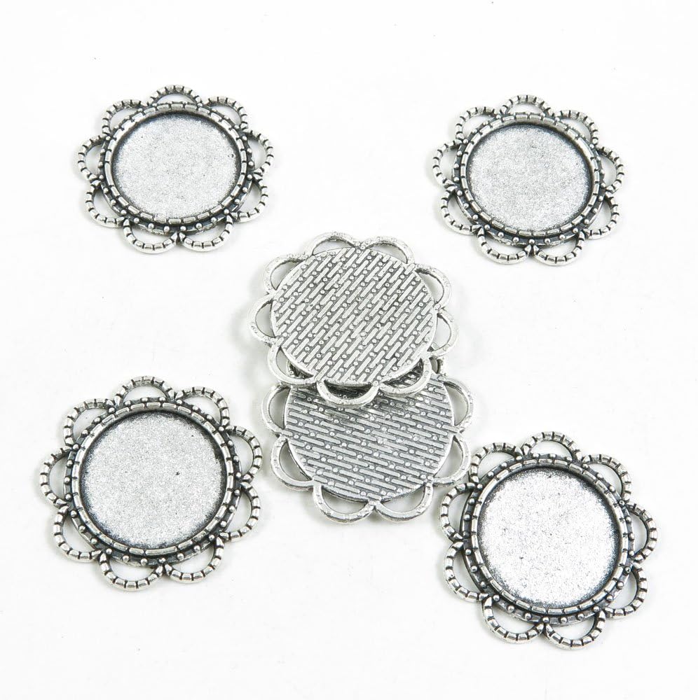 340 Pieces Antique Silver Tone Jewelry Making Charms Supply Wholesale D5OJ2 Round Cabochon Base Blank