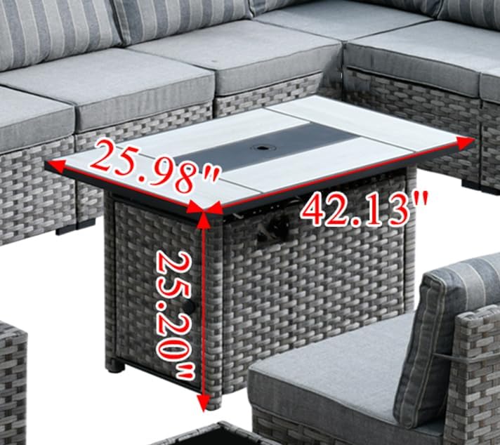 HOOOWOOO Rectangular Outdoor Fire Table 50,000 BTU Propane Patio Fire Pit Table Outside Firepit for Matching Wicker Patio Conversation Set