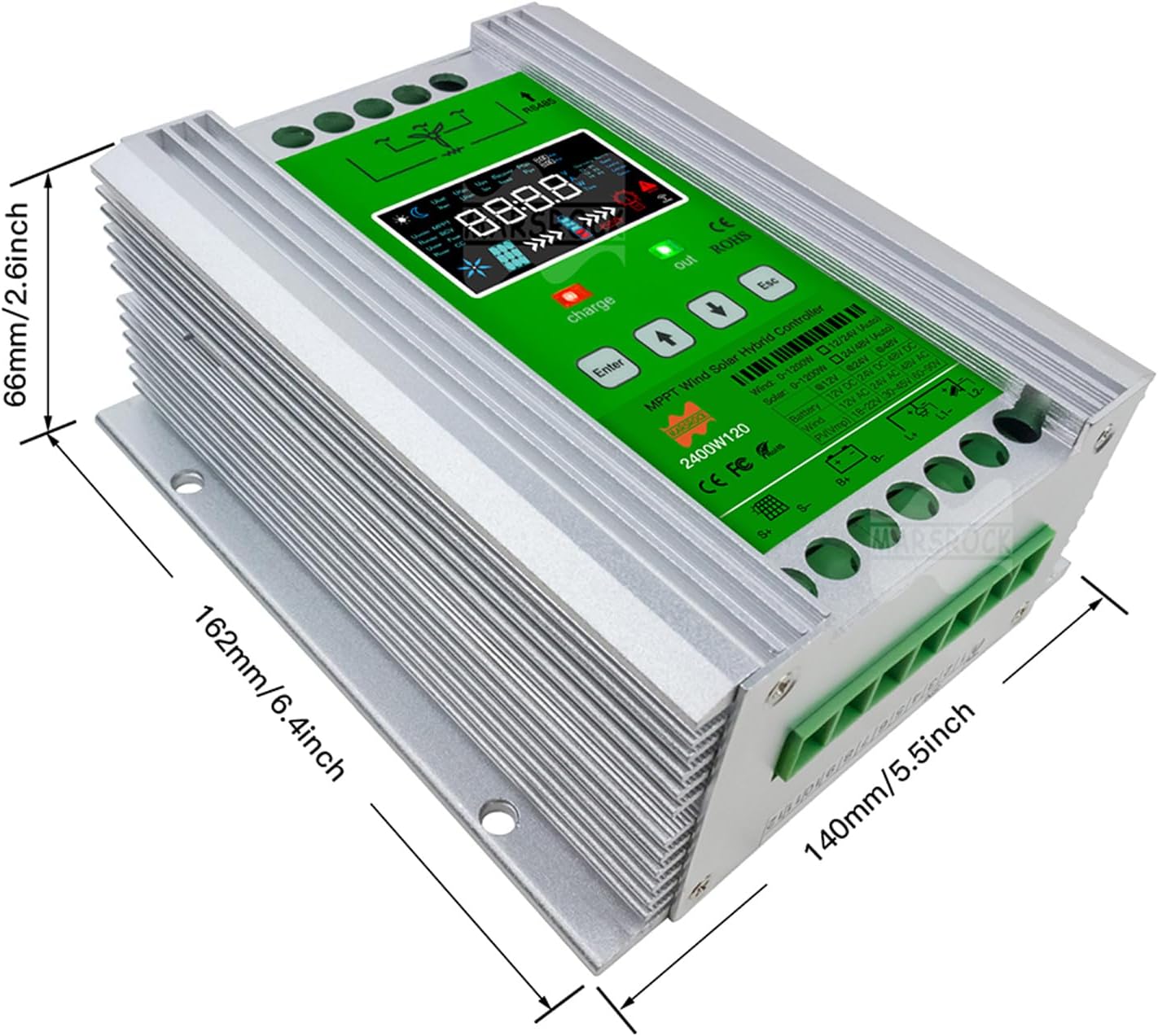 1600W MPPT Hybrid Wind Solar Controller Charge and Discharge Regulator Deluxe Version for Wind Max 800W Solar 800W for 12/24/48V Sealed and Lithium Battery Colorful LCD Display (12/24/48V)