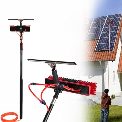 Long Reach Solar Panel Cleaning Brush Kit, Extendable Pole Water Hose Fed Brush, Outdoor Window Roof Cleaner Kit Solar Panel Roof Glass Pool RV Cleaner Tool,A,6 M