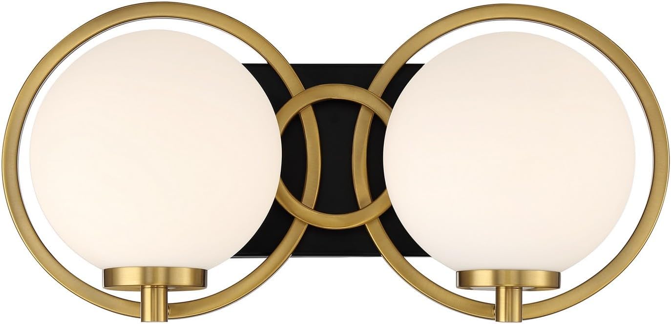 Savoy House 8-6180-2-143 Alhambra Vintage Mid-Century Modern Soft Frosted Glass Bathroom Vanity Wall Light, 2-Light 120 Total Watts, 8