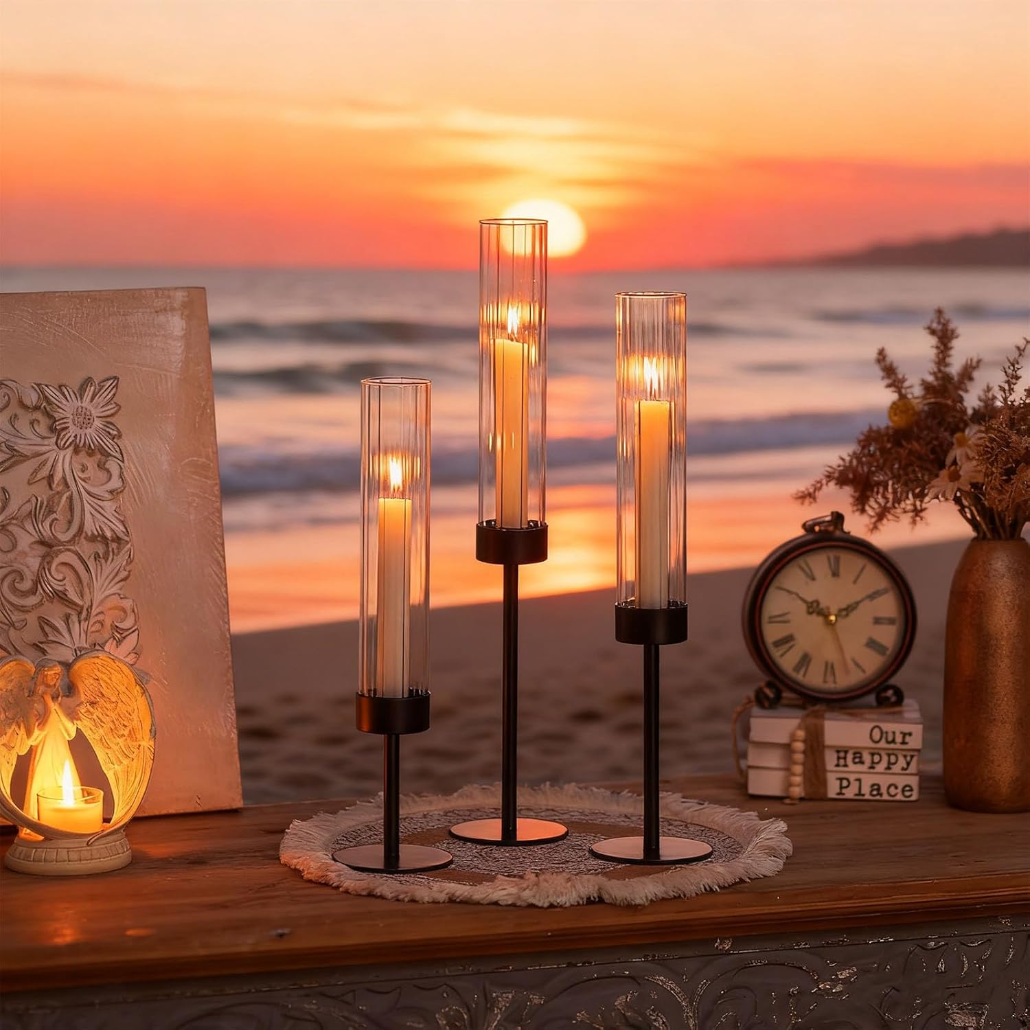 Strong Iron Flame Possessors Set of 3 Rough Glass Insulated Plan for Firepit Wrap Dining Table Deck Possessors for Home Deck