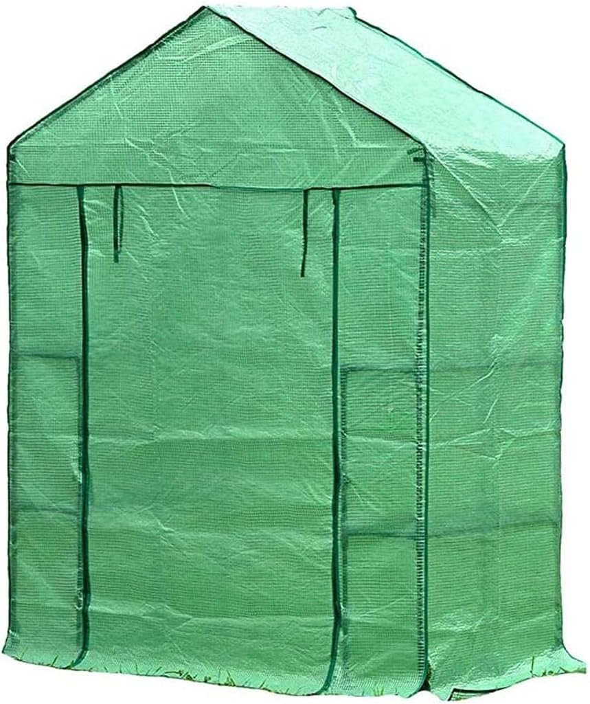 Greenhouses Walk In Greenhouse, Outdoor Gardening Greenhouse with Cover and Frame, Shelves Zipped Door, Connectors, Clasps, Rope Pegs, Hook and Loop for Garden Plants Grow Galvanized Base (142x142x195
