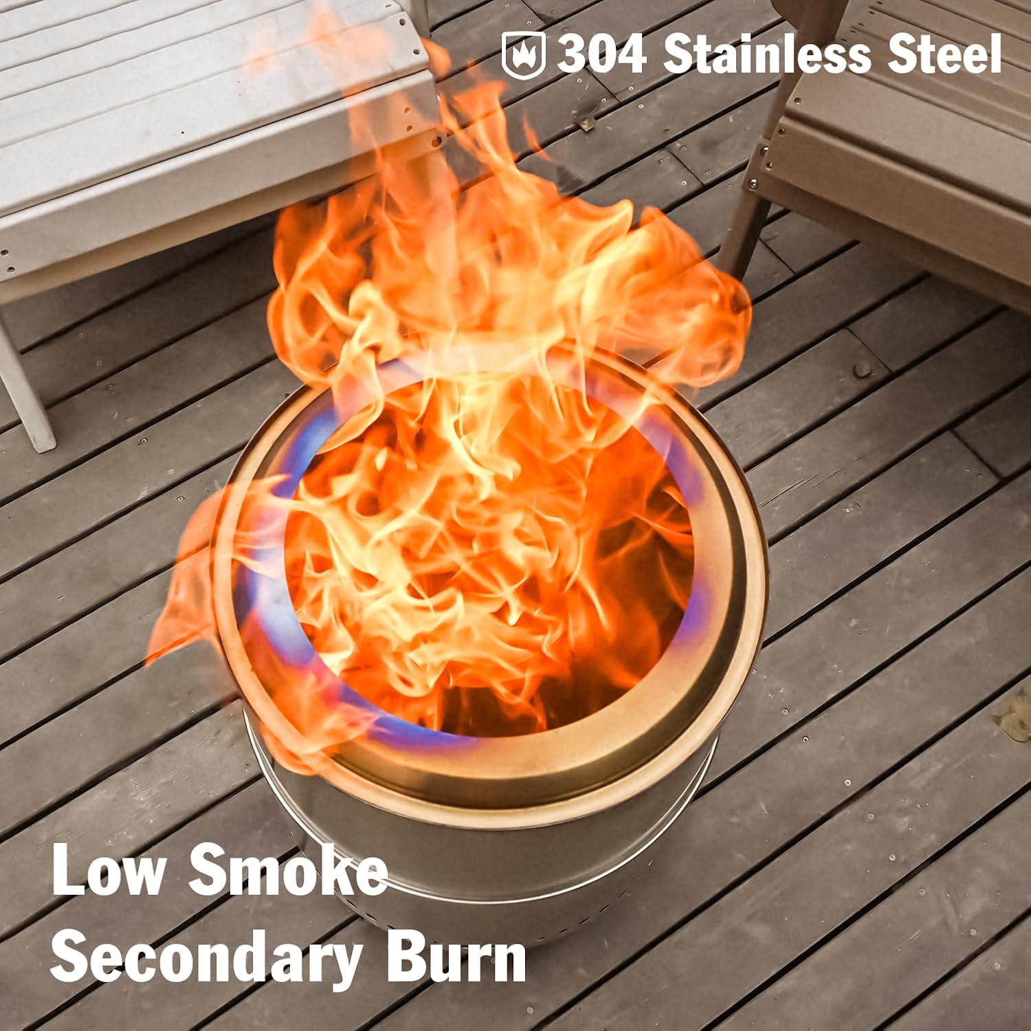 BRIOPAWS Large Smokeless-fire-pit Outdoor | 19 IN | 304 Stainless-Steel-Firepit | Portable Solo Fire Pits for Outside, Camping | Low Smoke Stove | Wood Burning Chimenea, Inclu. Bag, BBQ Forks, Handles