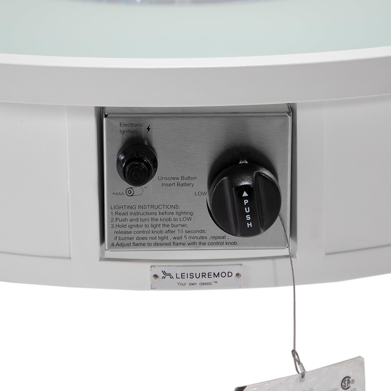 LeisureMod Walbrooke Modern Round Fire Pit Table and Tank Holder with Powder Coated Aluminum for Patio and Backyard Garden, White