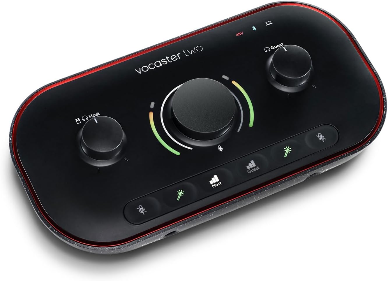 Audiosavings Bundle: Focusrite Vocaster Two USB-C Podcast Podcasting Studio Audio Recording Interface Bundle with Rockville RPB2-RED Handheld Portable Bluetooth Speaker Great Sound (2 Items)