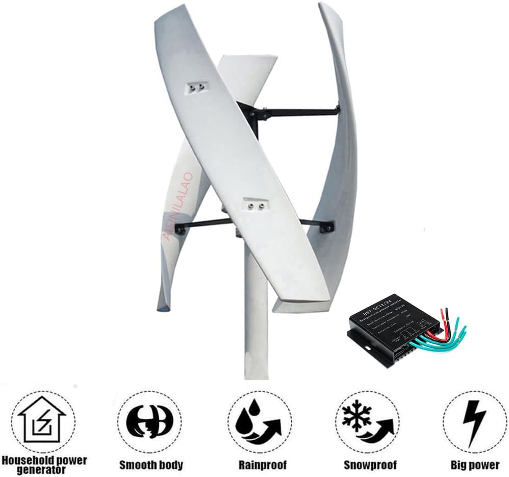 4000W Wind Solar Complementary Wind Turbine Generator Kit, Aluminum Alloy 3 Blades 12V 24V 48V 220V Solar Generators with MPPT Controller for Outdoor Lighting
