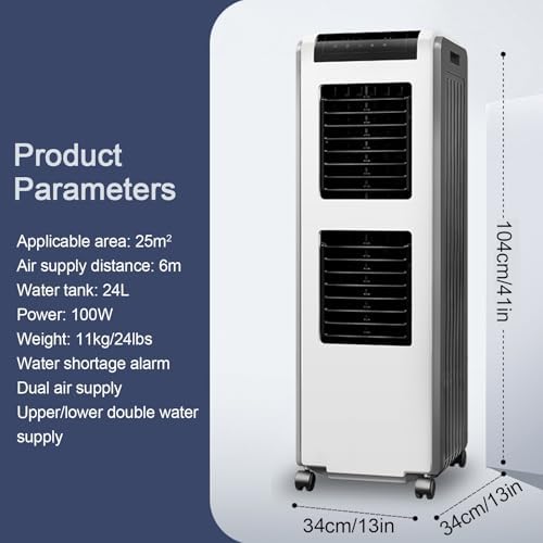 Evaporative Air Cooler with Remote Control, 3-in-1 Portable Air Conditioner, Windowless Air Conditioner, 8 Gal Water Tank, 3 Speeds, 7H Timer, Water Shortage Reminder for Room Bedroom Office(34x34x104