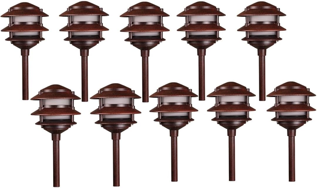 BestPro Lighting Outdoor Landscape Lighting 10PK Pathway Lights Low Voltage 20 Watt Halogen12VAC Landscape Lights 2700K Warm White Easy to Install Pagoda Fixture