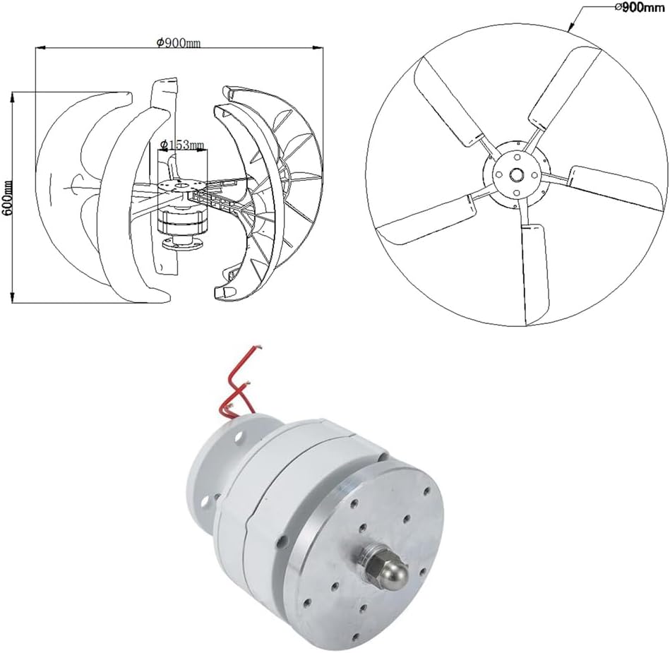 3000W 5 Blade Wind Power Generator Kit, 12V-220V Vertical Axis Wind Turbines Generator with Wind Solar Complementary Controller for Renewable Energy Solutions
