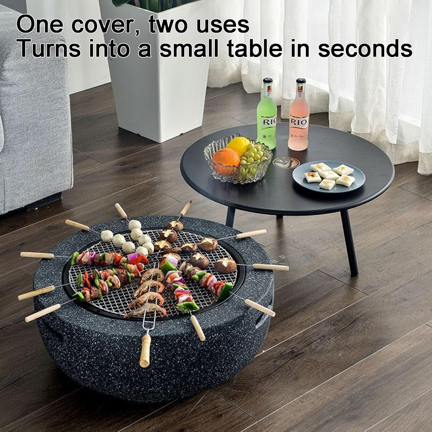 Clay Charcoal Stove Portable Grill, 16x17 Inch Outdoor Fire Pit Combo Hibachi Grill with Marble Steel Bracket White Grey(White)