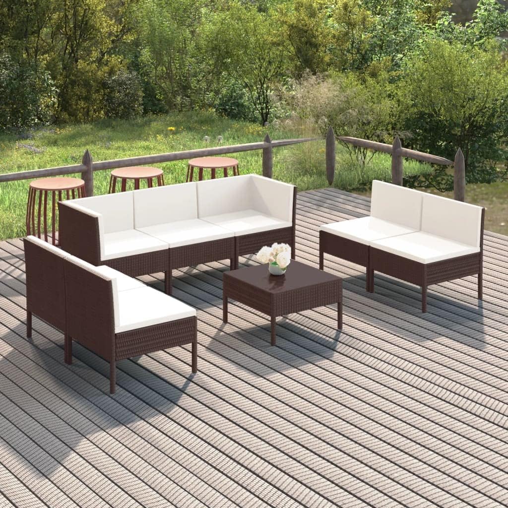 8 Piece Patio Lounge Set with Cushions Poly Rattan Brown,Durable and Comfortable Outdoor Furniture Set for Relaxing in Your Patio or Garden Patio Furniture Sets, Outdoor Furniture Sets