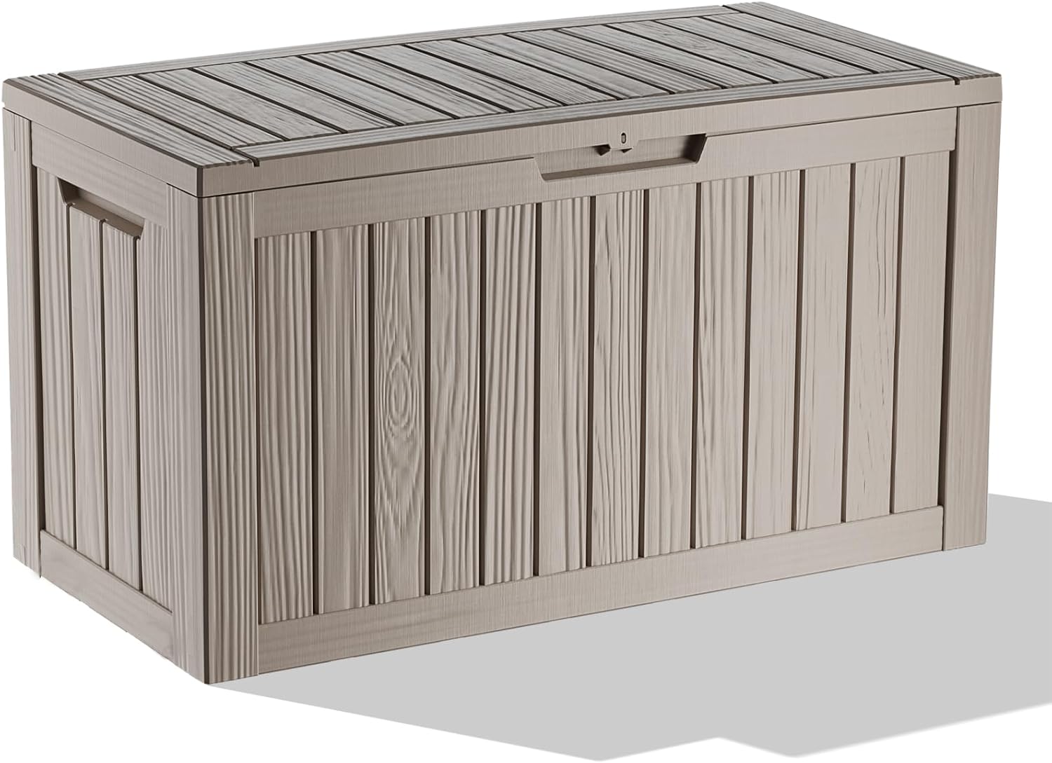 Vixzen 90 Gallon Resin Deck Box, Lockable Outdoor Storage Box for Patio Cushions Storage Furniture,Garden Tools, Pool Supplies, Weatherproof and UV Resistant（Grey，90 Gallon）