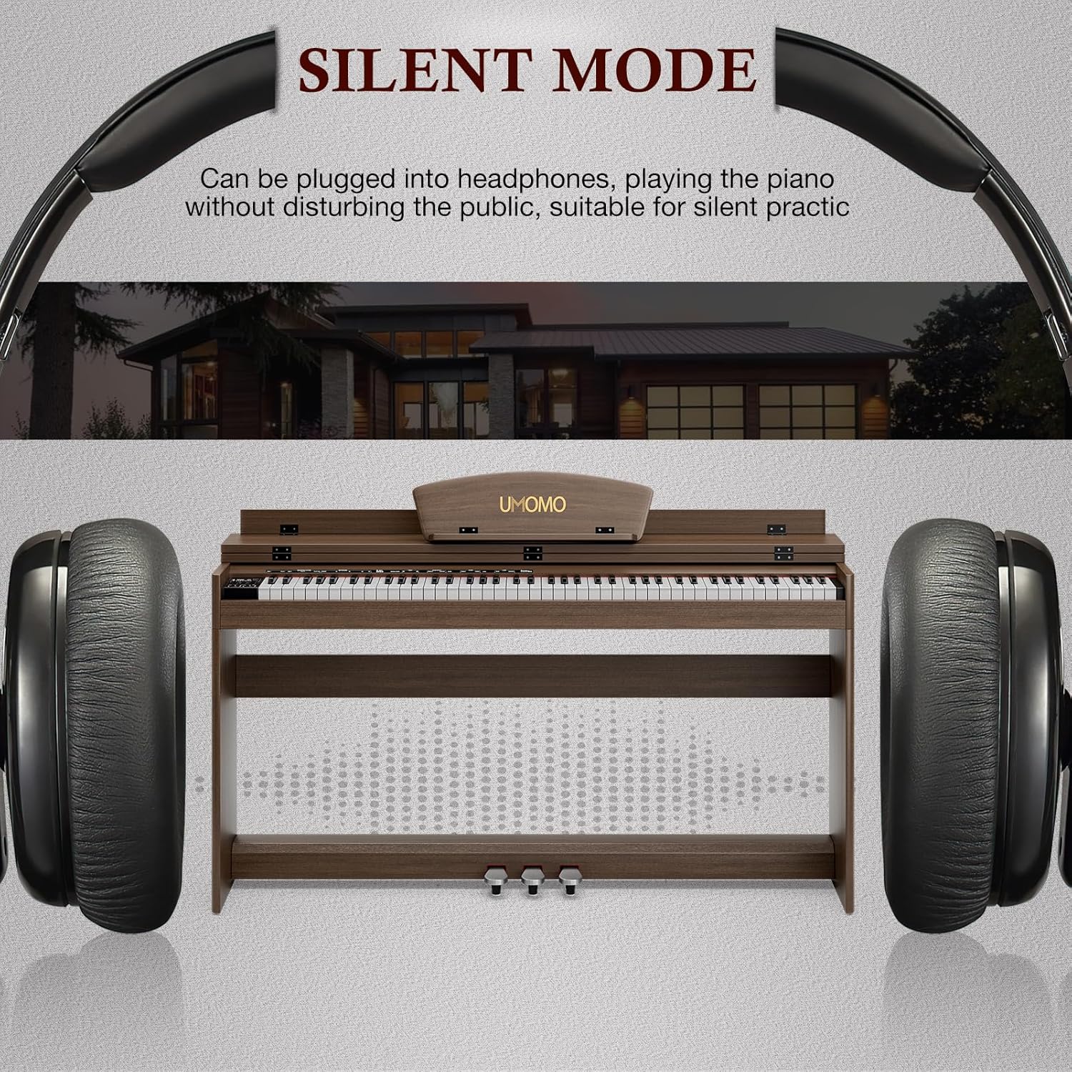 UMOMO U-710 88 Key Digital Piano Keyboard, Full Size Electric Piano with Piano Stand, Headphone Jack, 3 Pedal, Electronic Piano for Beginner, Adults, Walnut