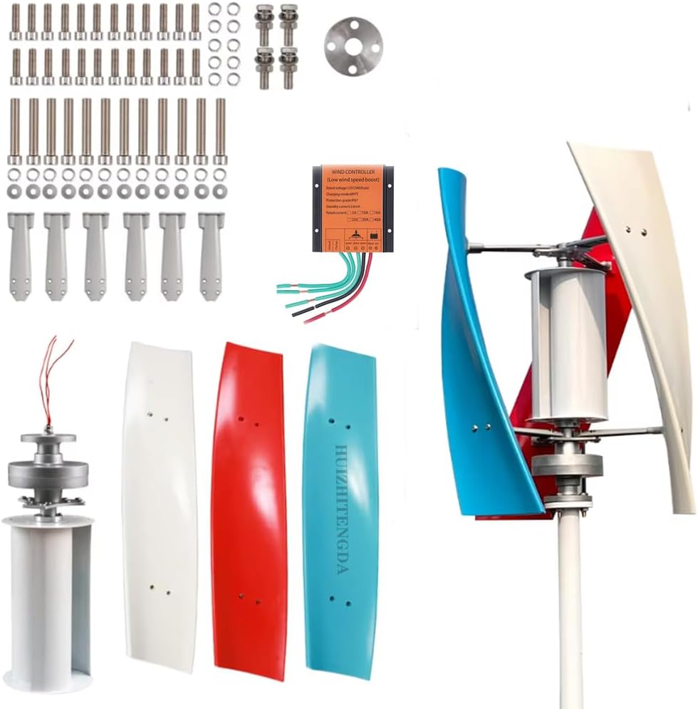 48V,8000W 12V/24V/48V Wind Turbine Generator, with 3 Blades/Controller Wind Turbine Kit No Noise Low Wind Speed Start Windmill Generator for Home, Boats, Street Lighting