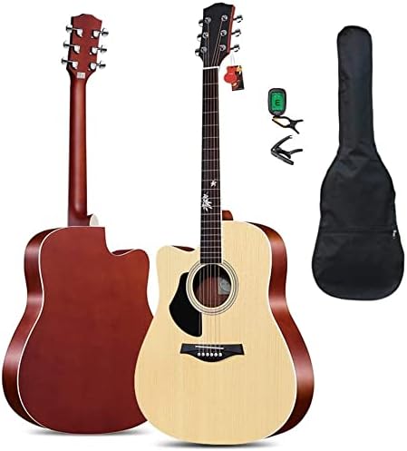 Full Size Guitar Acoustic Guitar Classical Guitar Beginner Practice Adult Ballad Musical Instrument Beautiful Sound Spruce Portable Beginner Acoustic Guitar Starter Package Student G (Beige Long)
