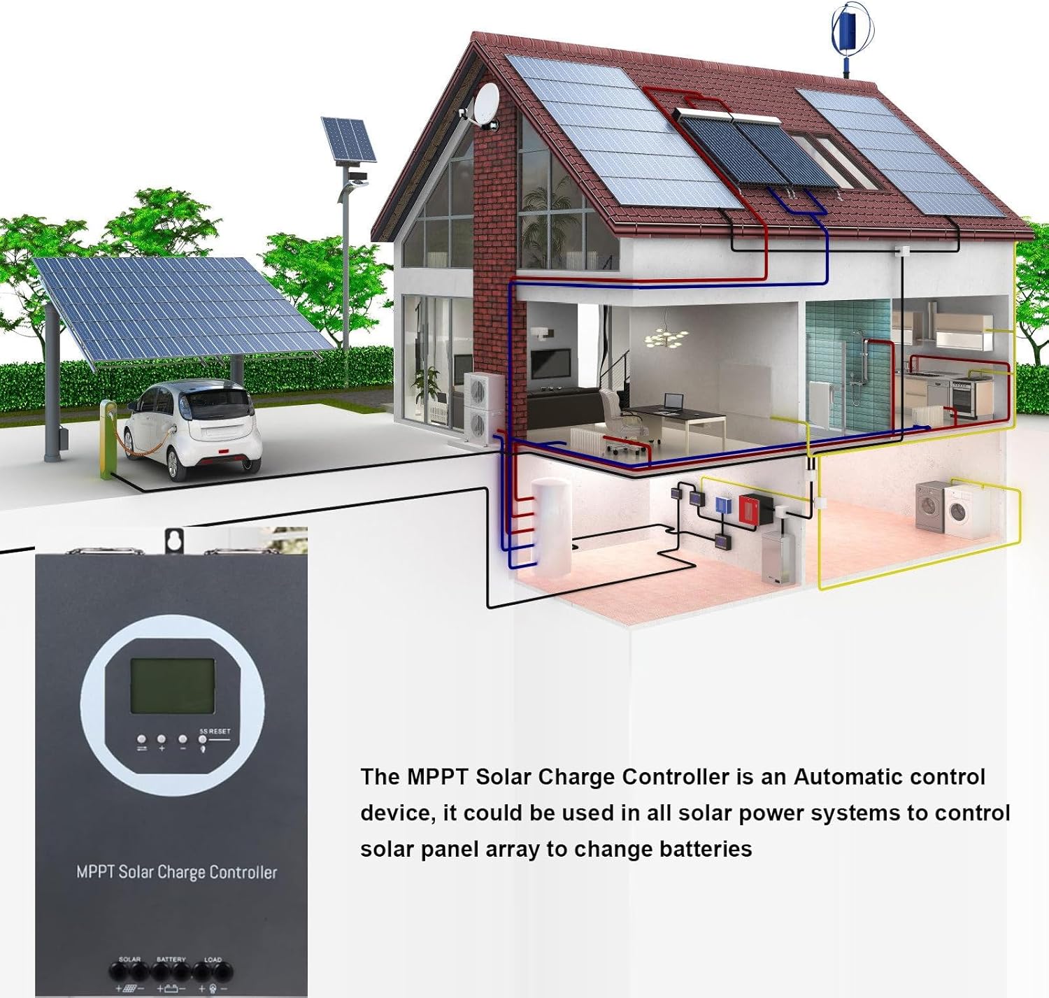 100 Amp MPPT Charge Controller MPPT 12V 24V 36V 48V Auto, 100amp Solar Charge Regulator Max 150V w/LCD Display Work with AGM, Gel, Flooded and Lithium, Max Input Power 5000W