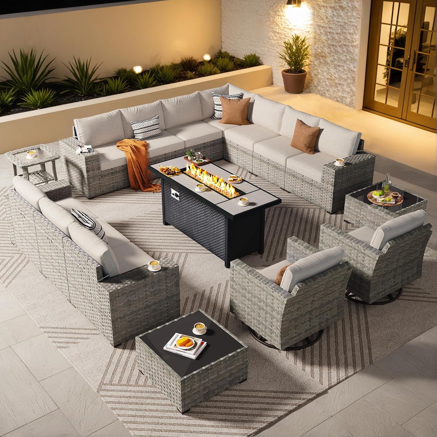 ovios 16 Pieces Patio Furniture Set, Outdoor Wicker Sectional Sofa with 54