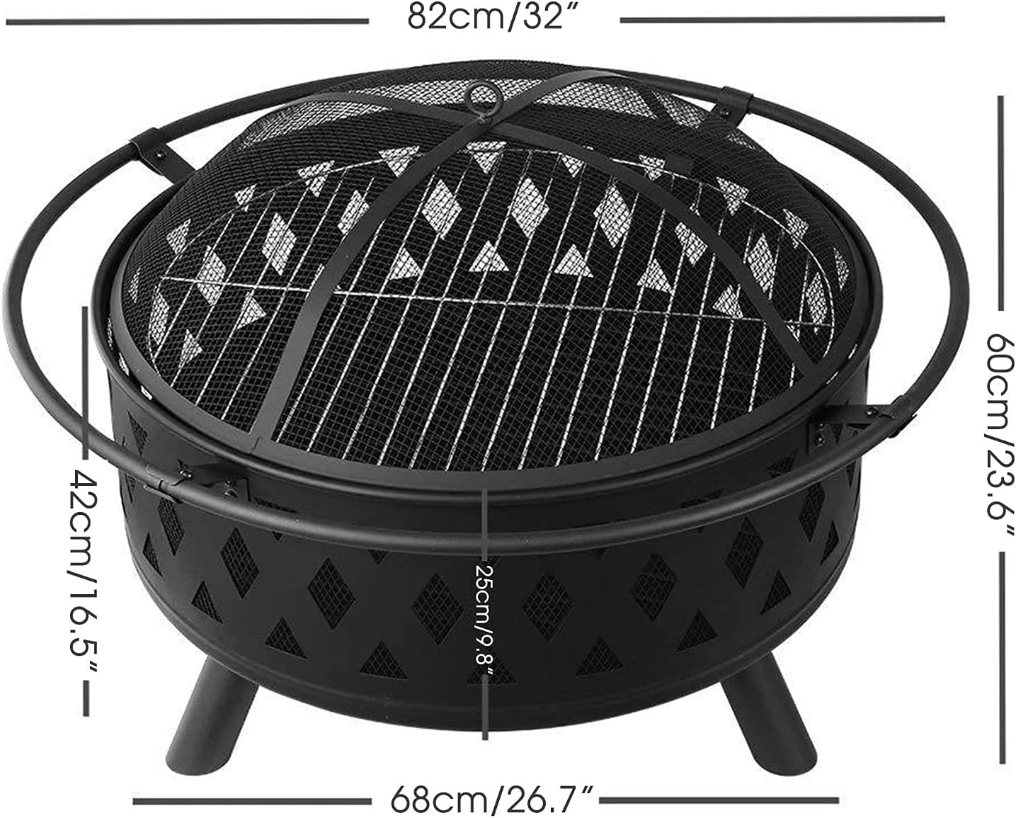 32 Inch Large Fire Pit, Crossweave Outdoor Fire Pit Round Fire Pit with Grid Poker Patio Bonfire BBQ Grill Firepit for Backyard Garden Camping