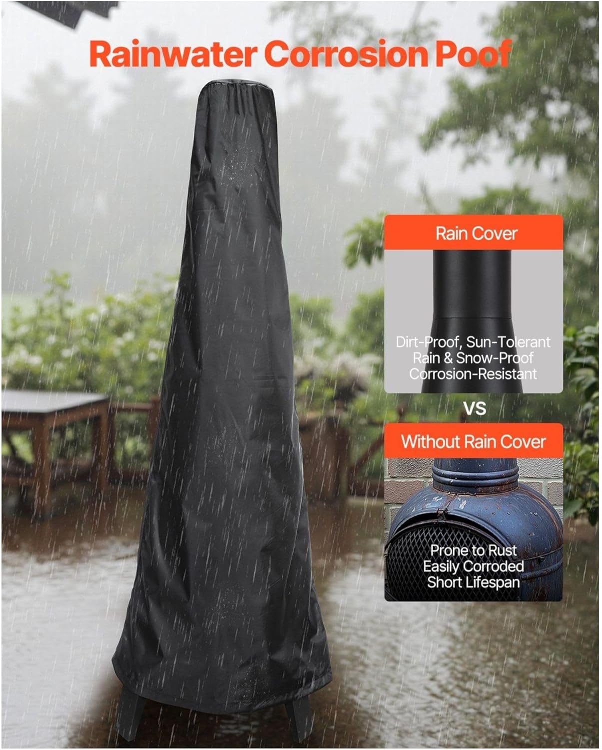 20 Inch Chiminea Wood Burning Firepit, Outdoor Conical Fireplace with Grill, Chimney Lid & Cover