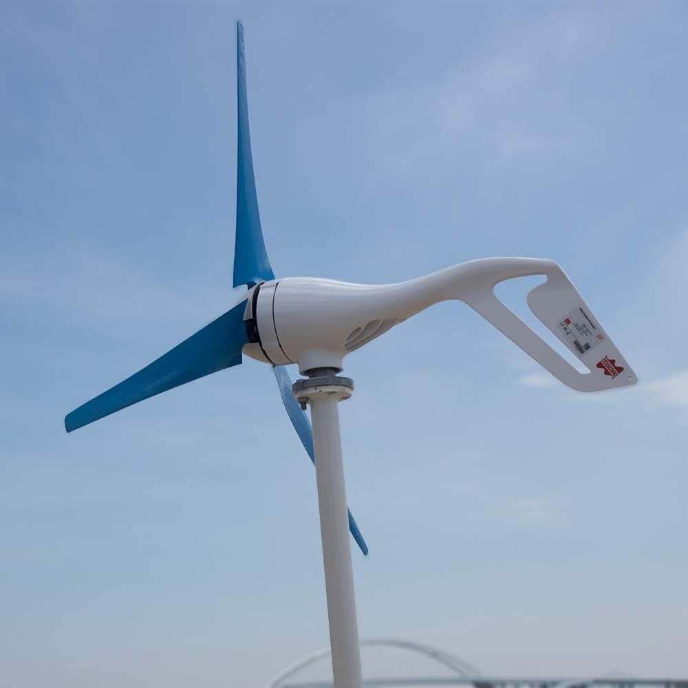 Light and Powerful Small Three Colors 3 Blade 400W Wind Turbine Generator Kit AC 12V/24V with Windmill Generator Controller for Home Use (12V-Blue)