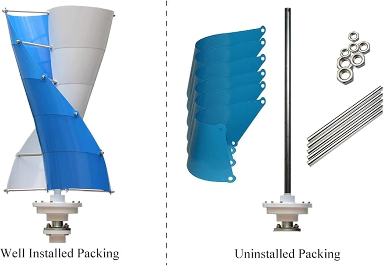 Efficient Wind Turbine Generator Kit,1000-3000W 12V/24V/48V Vertical Wind Turbine Generator for Garden/Street Lighting/Hybrid Solar(2 Blades)