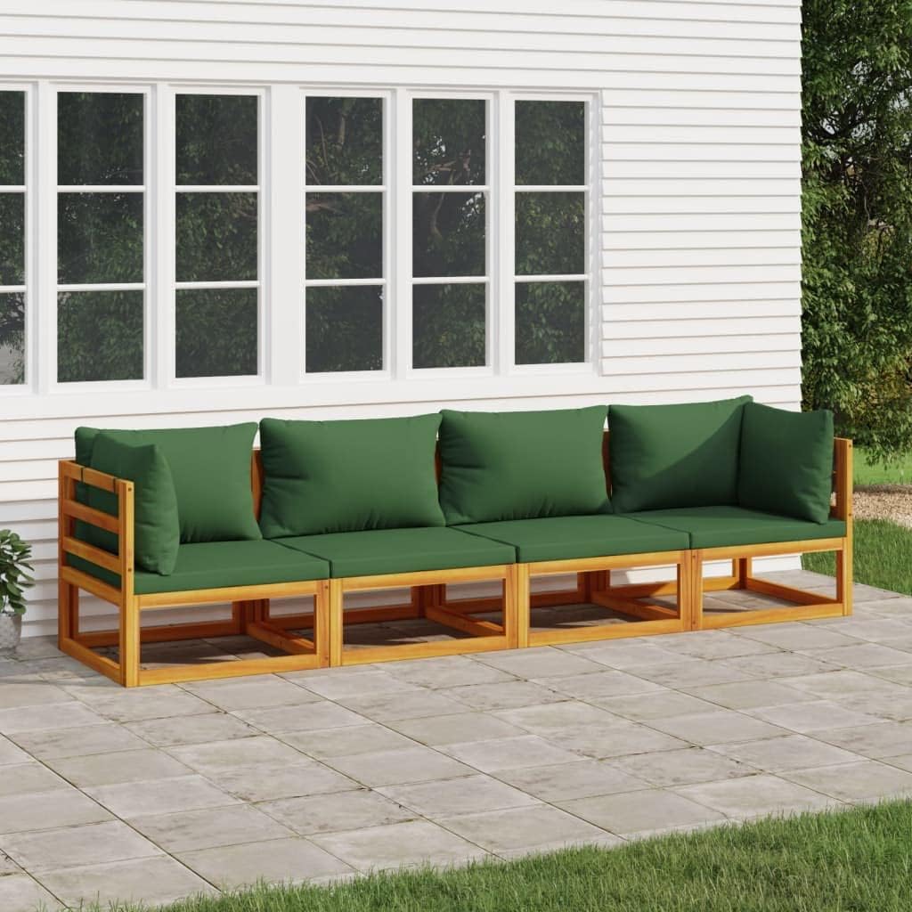 Furniture Sets 4 Piece Patio Lounge Set with Green Cushions Solid Wood,Acacia Wood Patio Lounge Set with Comfortable Cushions for Outdoor Spaces Garden Conversation Sets