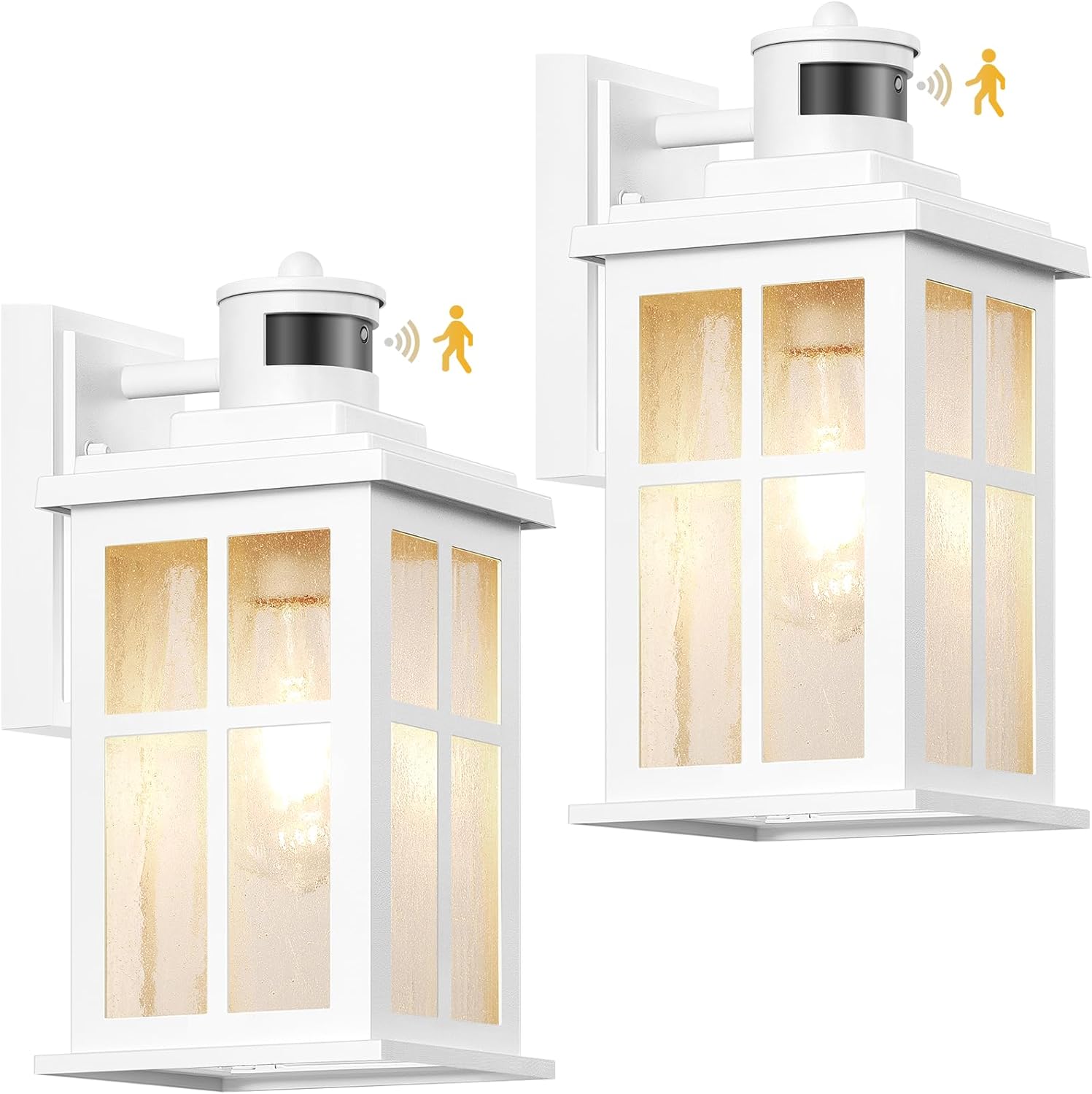VIANIS White Motion Sensor Outdoor Wall Lights, 2 Packs Front Porch Lights Outdoor Wall Sconce Lantern, Anti-Rust Waterproof Exterior Lighting Fixtures Wall Mount, Dusk to Dawn Outside Garage Lights