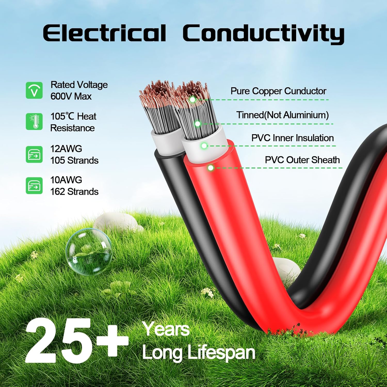 Bateria Power Solar to XT60 Charge Extension Cable with Solar Connectors Caps, Combined Wire Solar Connector to XT60 Adapter Cable for Solar Panel to Battery RV Power Station Generator 12AWG 50FT