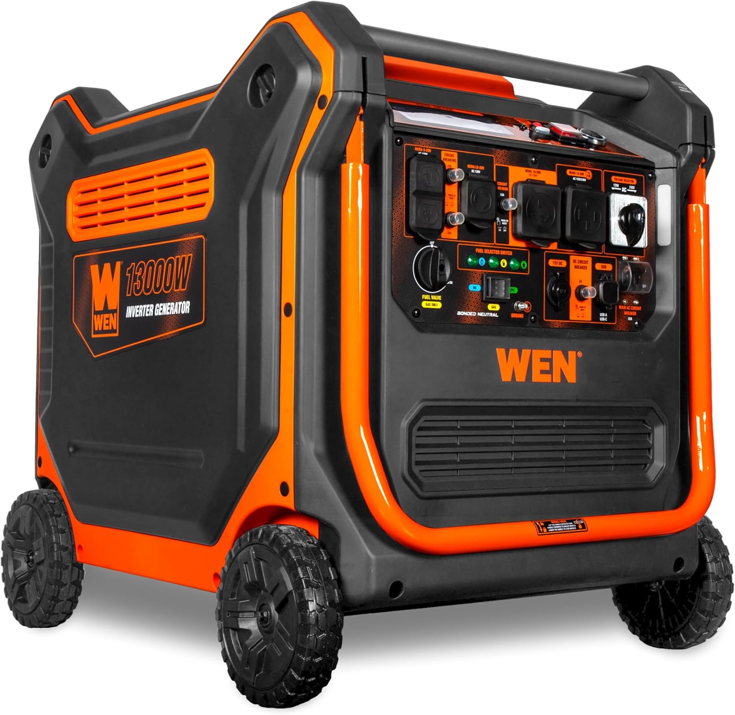 WEN 13,000-Watt 120V/240V Tri-Fuel Inverter Generator with Quiet 550cc Engine, Electric Start, Wheel Kit, and CO Watchdog, Gas, Propane, and Natural Gas Powered (TF1300iX)