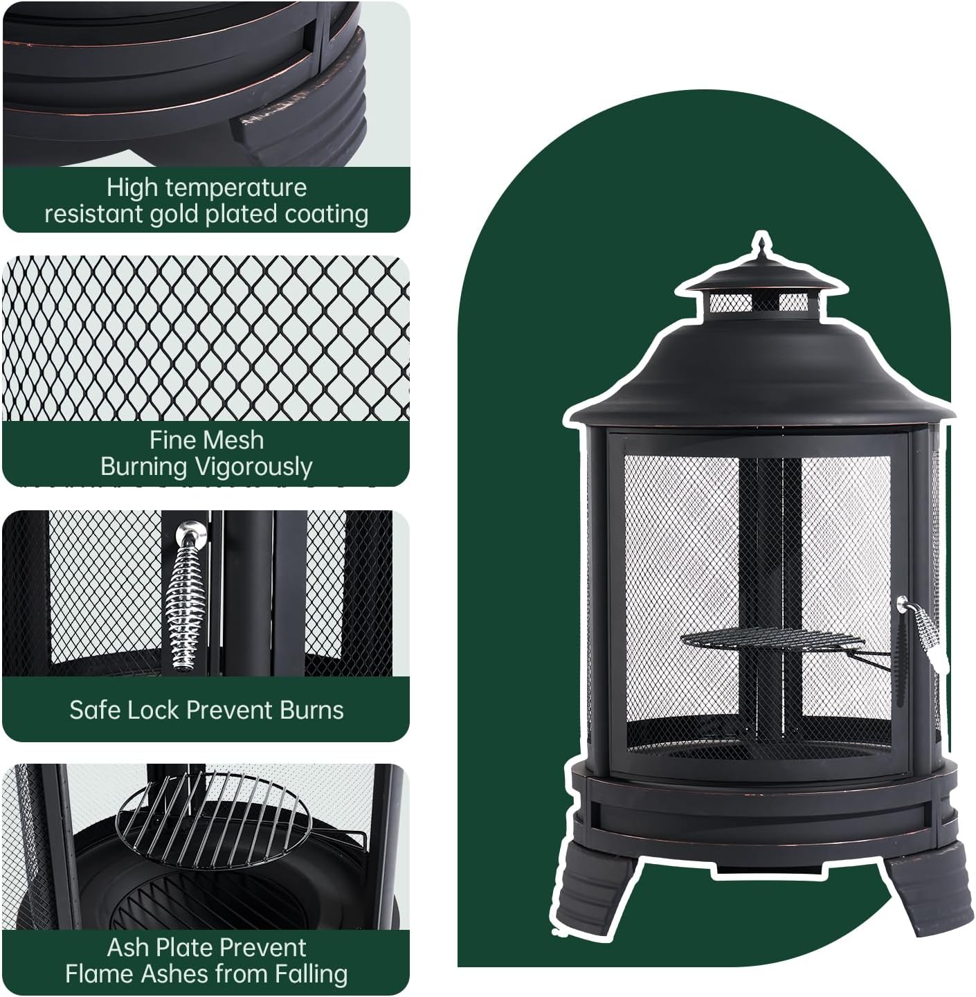 oneinmil 13-Piece Outdoor Furniture Set, with Large Fire Pit Chiminea, 2 in 1 Fire Pit for Outdoor, Wicker Rattan Sectional Conversation Set, and Coffee Table