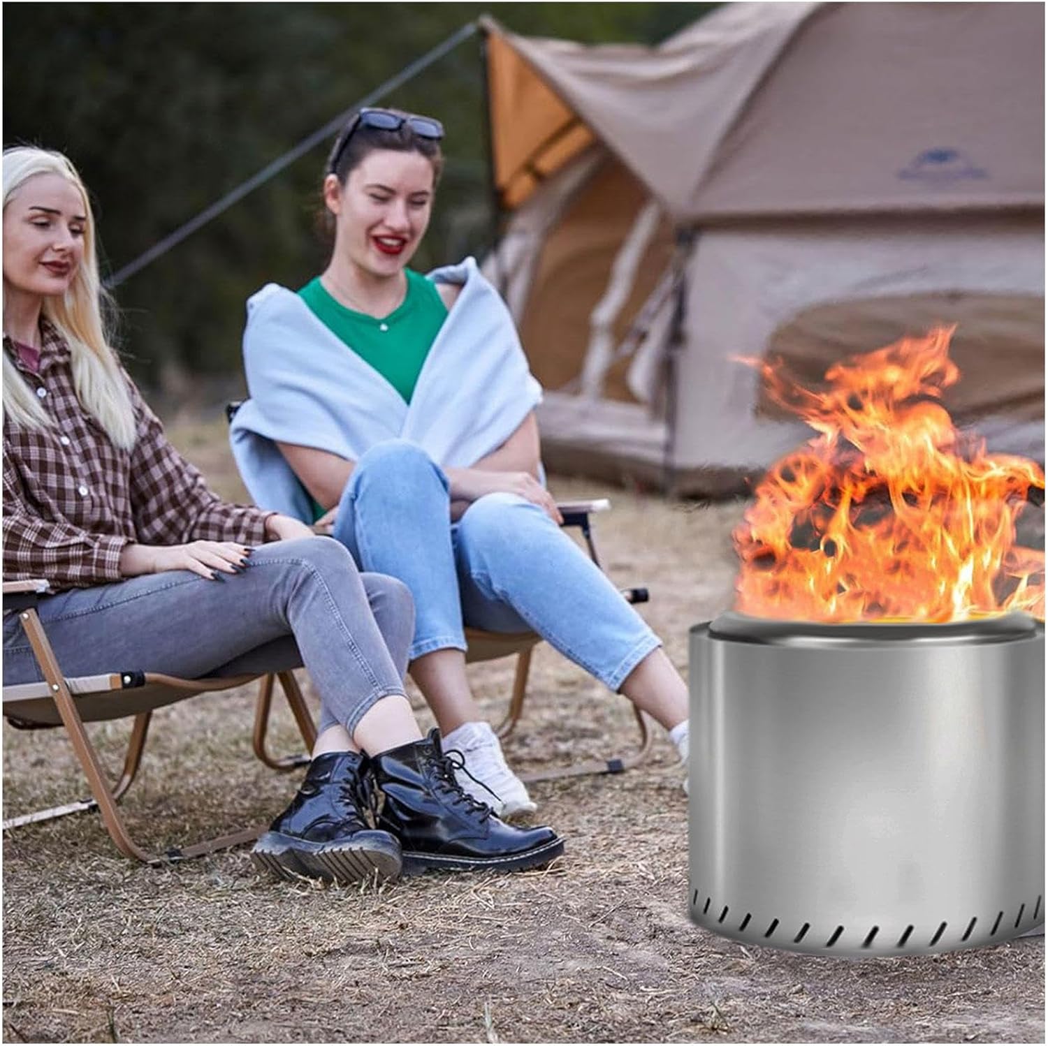 Smokeless Firepit 19.4 Inches Outside, Large Smokeless Fire Pit Cooking Durable Stainless Steel for Wood Burning, Smokeless Fire Pit for Patio Garden,Camping,Backyard