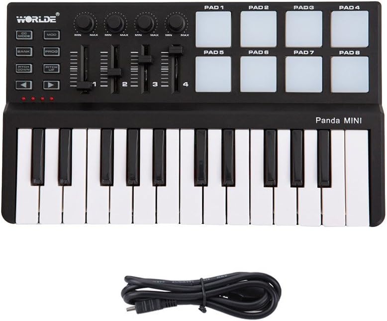 Mini 25-Key Midi Keyboard Controller With 8 Velocity-Sensitive Drum Pads, Portable USB Audio Interface With Assignable Knobs & Sliders For Music Production