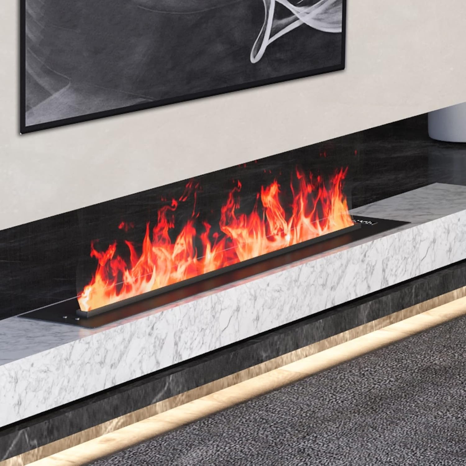 3D Water Vapor Fireplace with Humidifier Flame 200-750W Wall Mounted Fireplace with Adjustable Flame Color and Speed, Remote Control, Smart LCD Touch Screen,(39.3in)