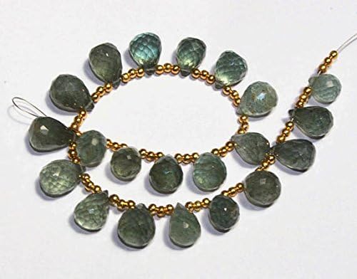 13 inch natural beads strand of 9x7.5-13x9mm faceted teardrop moss aquamarine gemstone briolletes beads for DIY jewelry - necklace, bracelet, earring, ring.