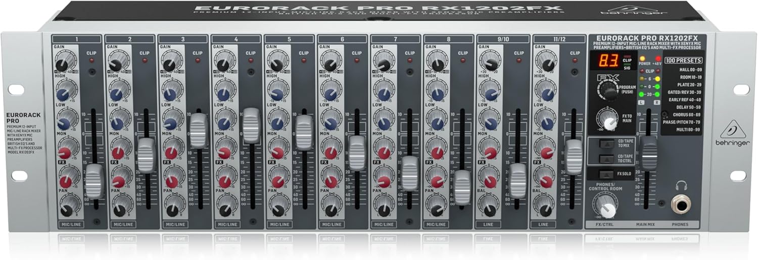 Behringer RX1202FX V2 Premium 12-Input Mic/Line Rack Mixer with XENYX Mic Preamplifiers, British EQ's and Multi-FX Processor